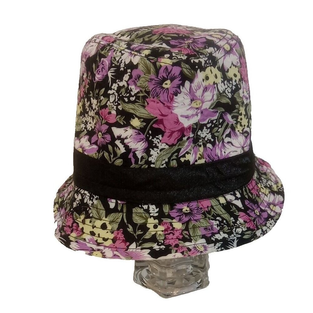 Pop Headware Hat Fedora Style Womens One Size Black Multi Floral  Short Brim